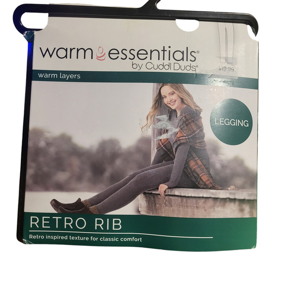 NWT warm essentials by cuddl duds retro rib gray leggings size large - Picture 1 of 3
